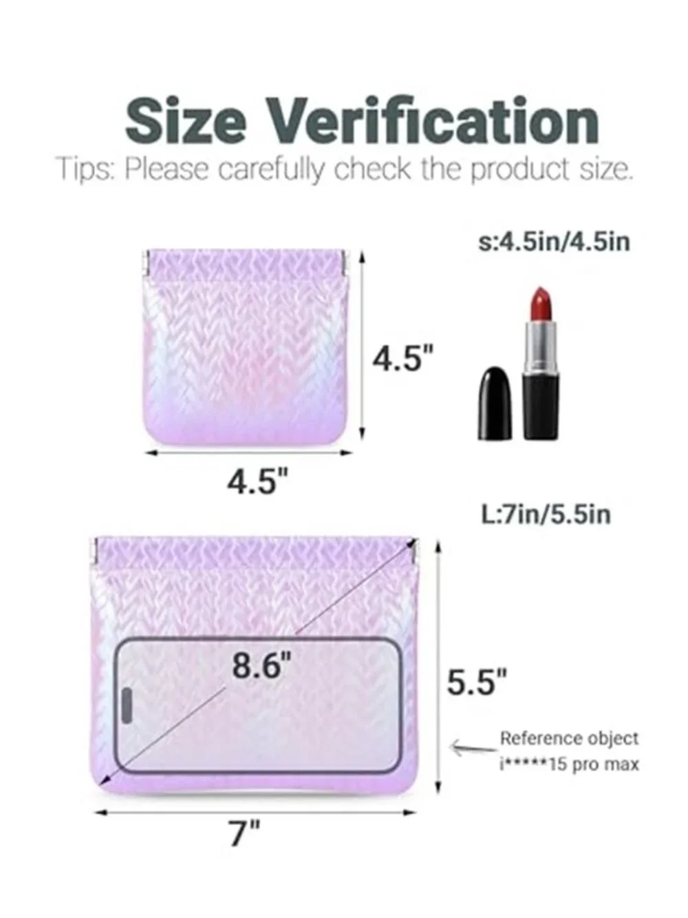 2 Pack Holographic Woven Cosmetic Pouch PU Leather Snap Closure